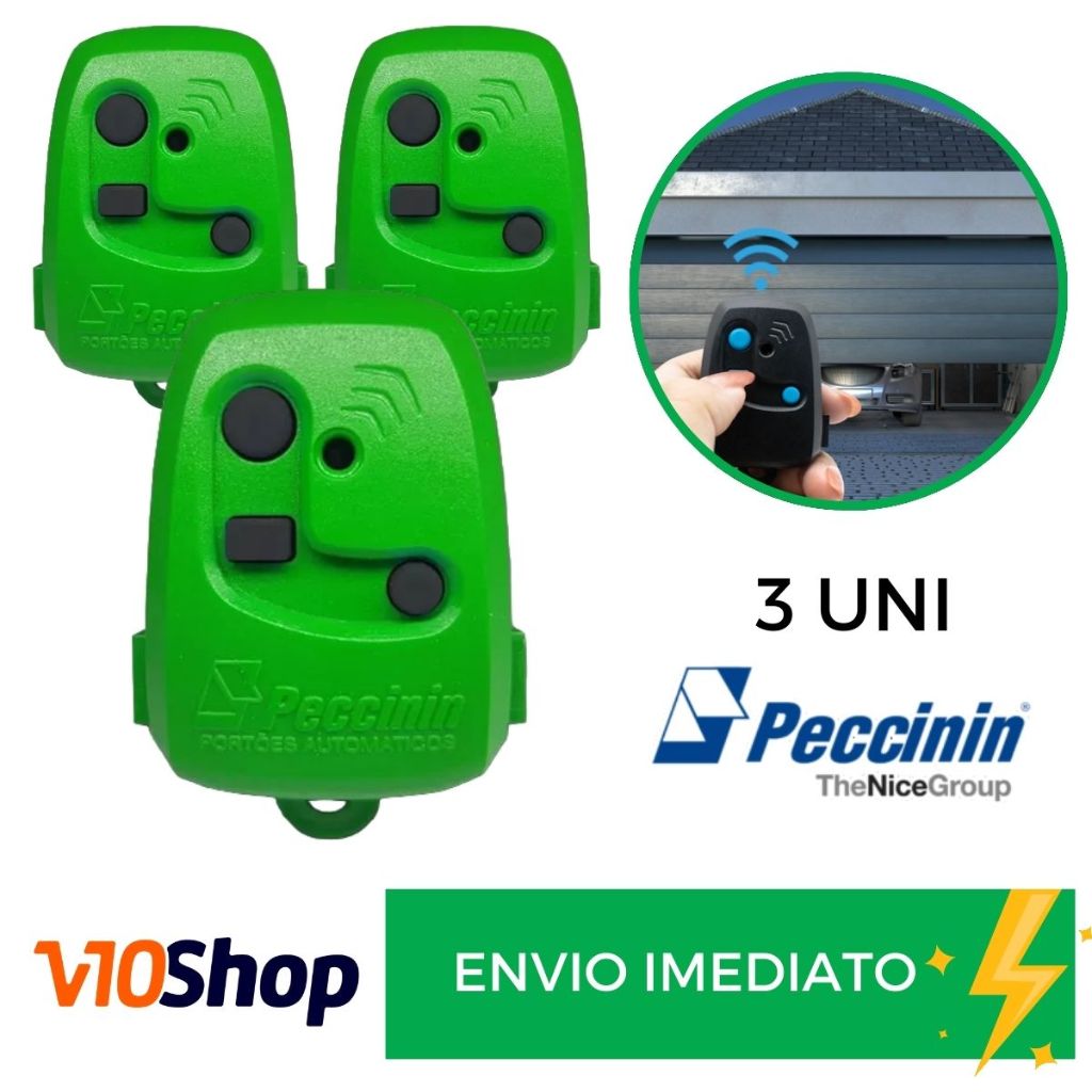 Kit 3 Controle para Portão Tx 3c Verde Peccinin Nice Linear 433 Mhz - V10 Shop