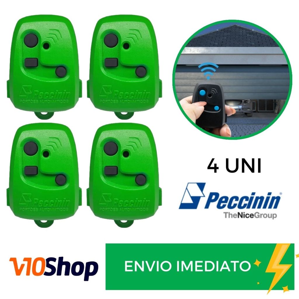 Kit 4 Controle para Portão Tx 3c Verde Peccinin Nice Linear 433 Mhz - V10 Shop