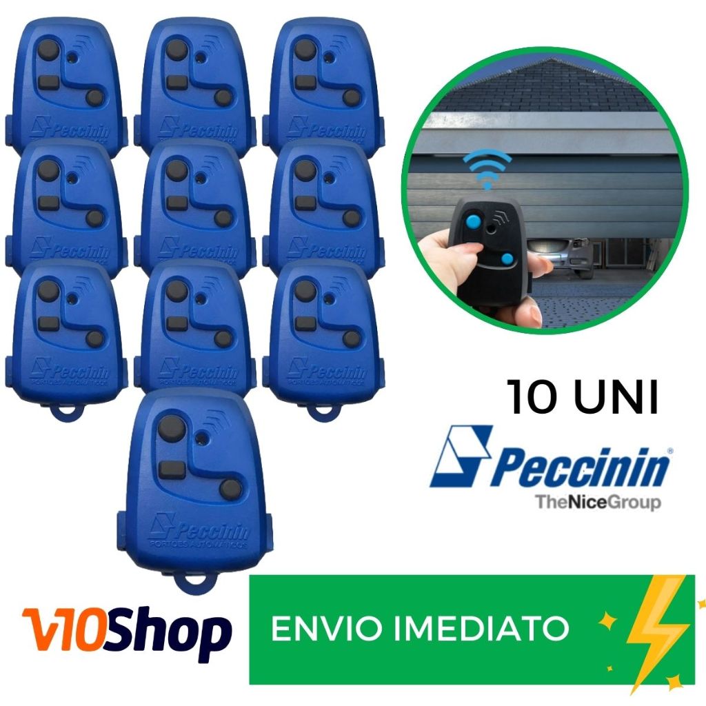 Kit 10 Controle para Portão Tx 3c Azul Peccinin Nice Linear 433 Mhz - V10 Shop