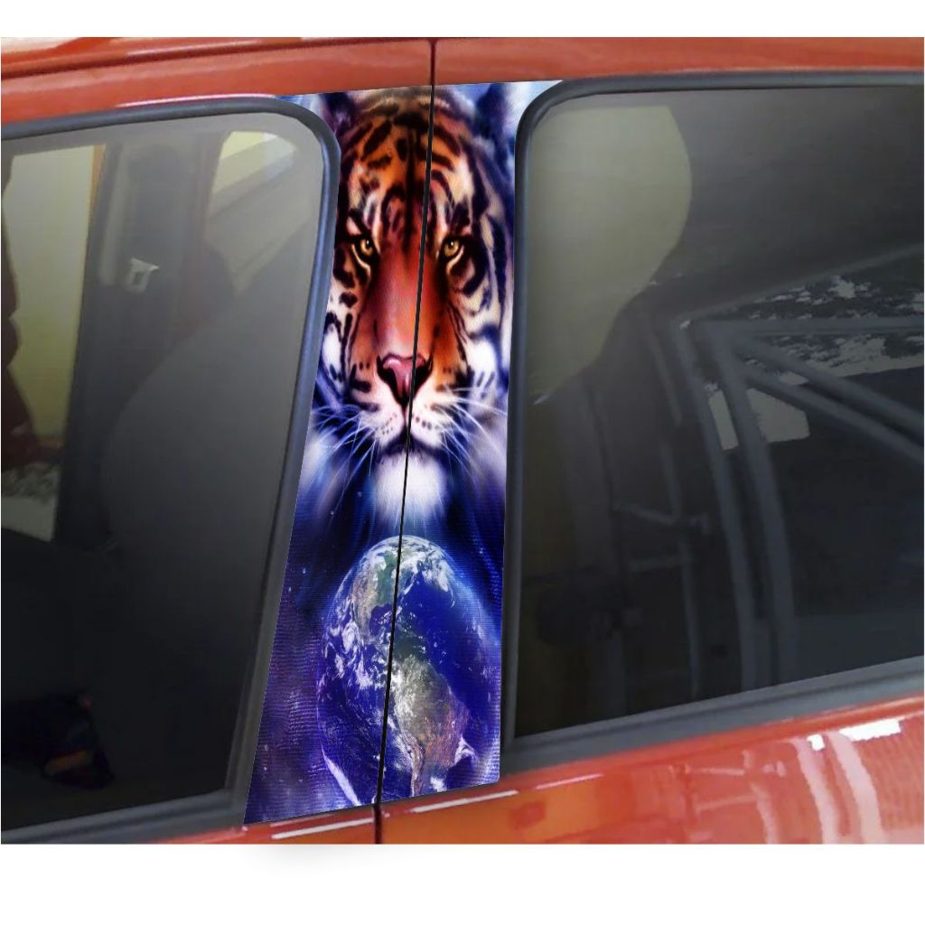 2 Adesivos Coluna Carro Design COM PELICULA DE PROTEÇÃO RESITENTE TIGRE UNIVERSAL MISTICO ESOTERICO