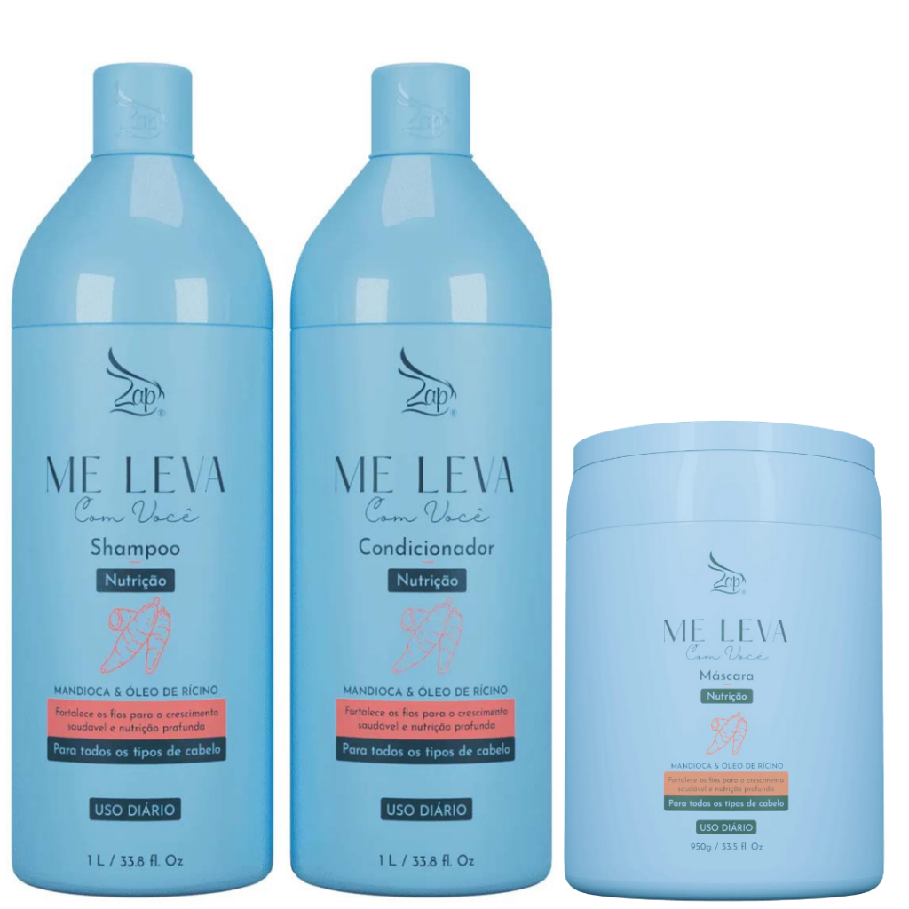 Zap Kit Me leva Shampoo, Condicionador + Máscara Mandioca e Óleo de Rícino