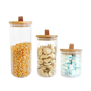 Conjunto De Pote Hermético Em Vidro Canelado Firenze Luxuoso Alça Couro Porta Alimentos Mantimentos Tampa Bambu em Oferta na Shopee