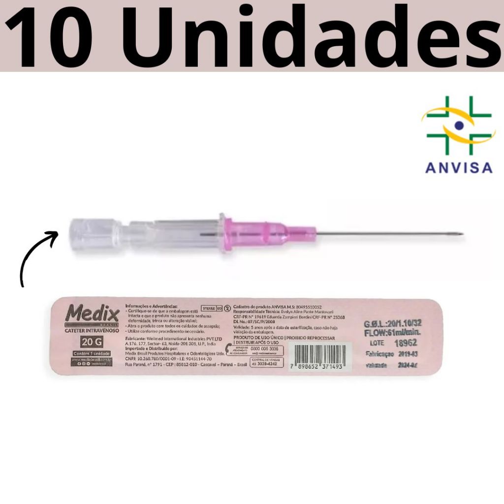 Cateter n 20 Body Piercing Intravenoso Periférico Jelco 10 Unidades em Oferta na Shopee