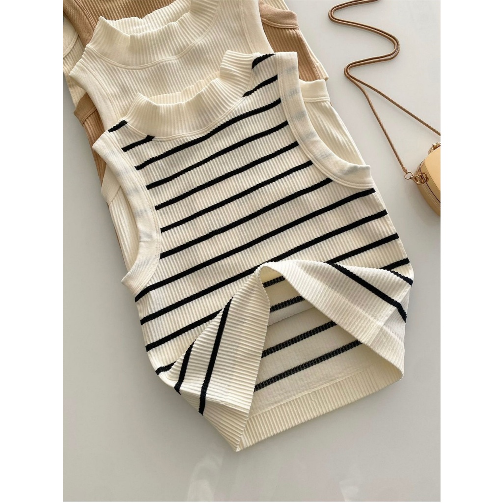 Blusa feminina  básica premium  Regata importar, branco preto listra