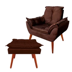 Poltrona Decorativa Opala + Puff Opalla Apoio Pés Suede Várias Cores Sala Quarto Recepção