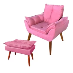 Poltrona Decorativa Amamentação + Puff Apoio Para Pés Várias Cores