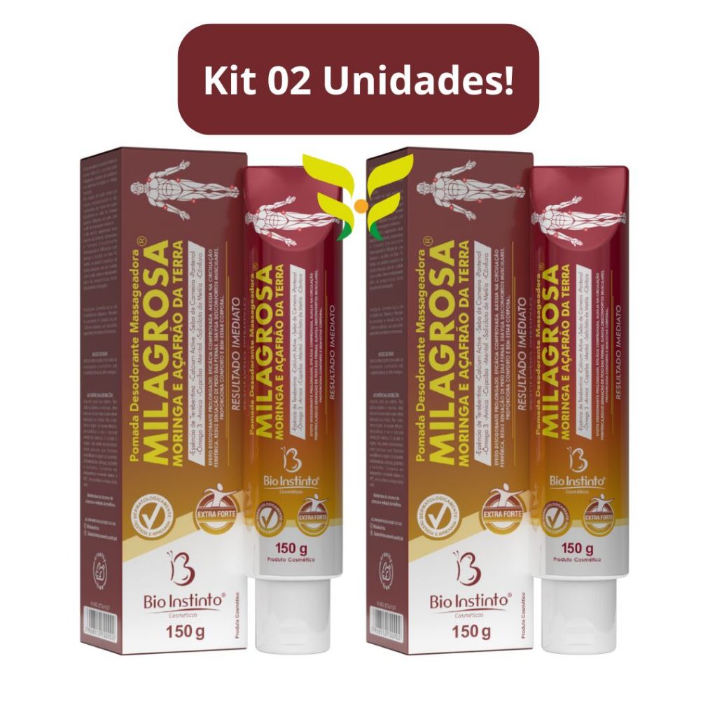 Kit 2 Unidades: Pomada Massageadora Milagrosa Com Moringa e Açafrão da Terra 150g Bio Instinto