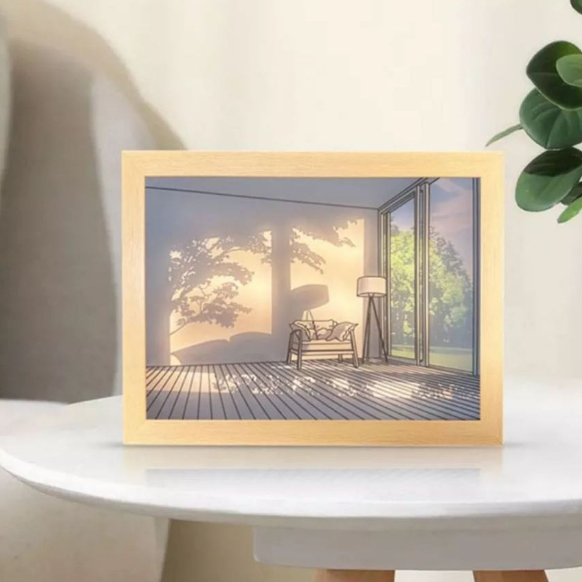 Luminária Quadro com Luzes Candeeiro de Mesa Luz Noturna Molduras para Decoração 3 Cores Ajustável
