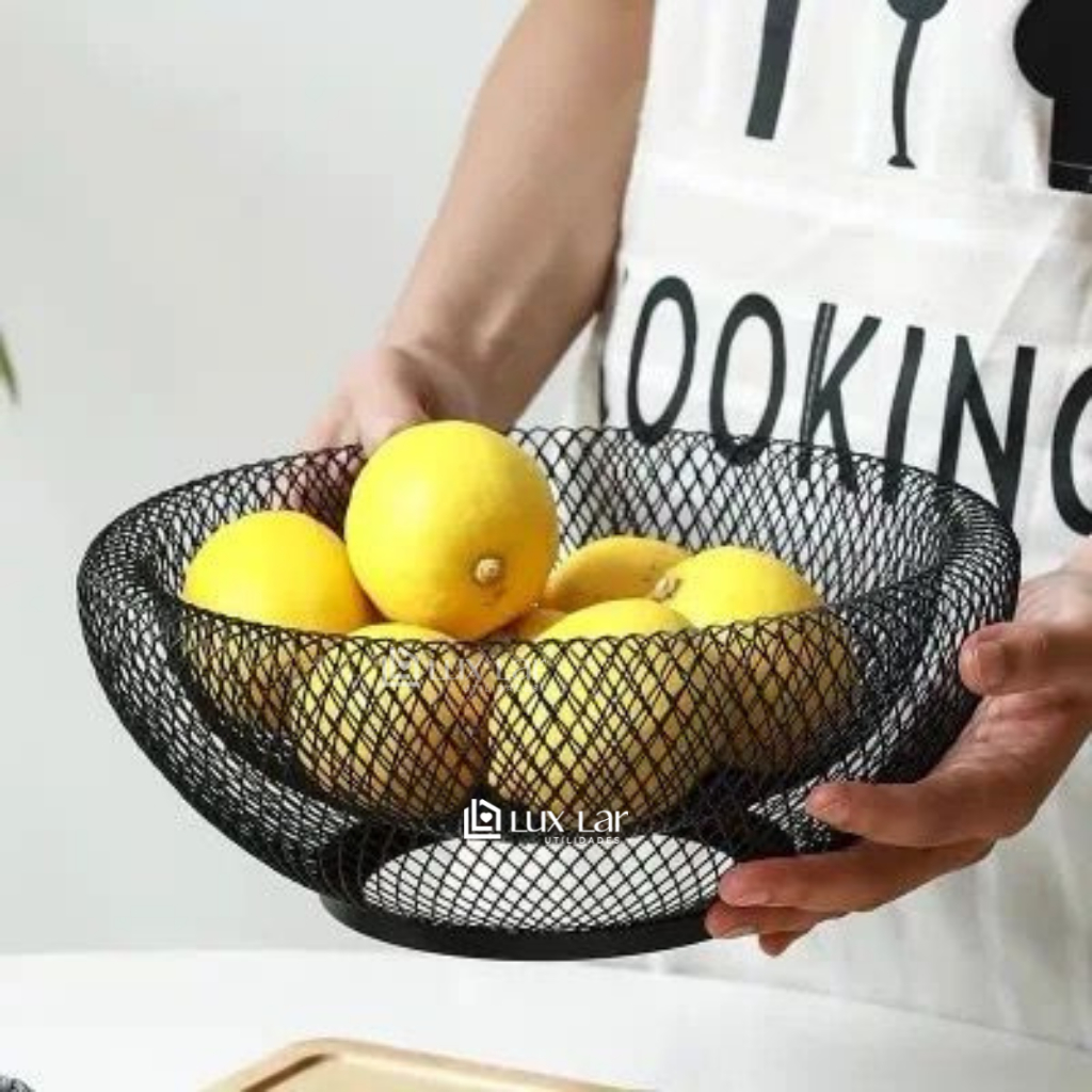Fruteira de Mesa Cozinha Cesto Aramada Multiuso Organizador Frutas Redonda-