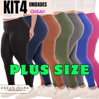 Kit 4 Calças Legging Plus Size Feminina Leg Suplex Zero Transparência Cintura Alta Levanta...