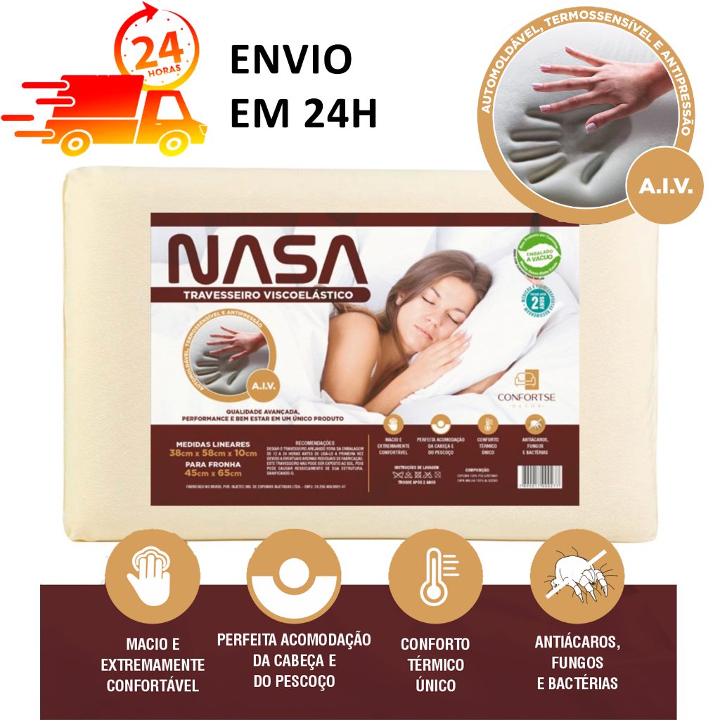 Confortse Travesseiro Nasa Original Viscoelástico Alto Antialérgico Antiácaro Firme Dormir de lado