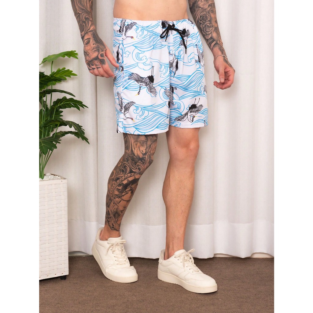 Short Elastano com bolso de praia masculinas estampadas coloridas moda piscina Secagem Rapida Academia treino