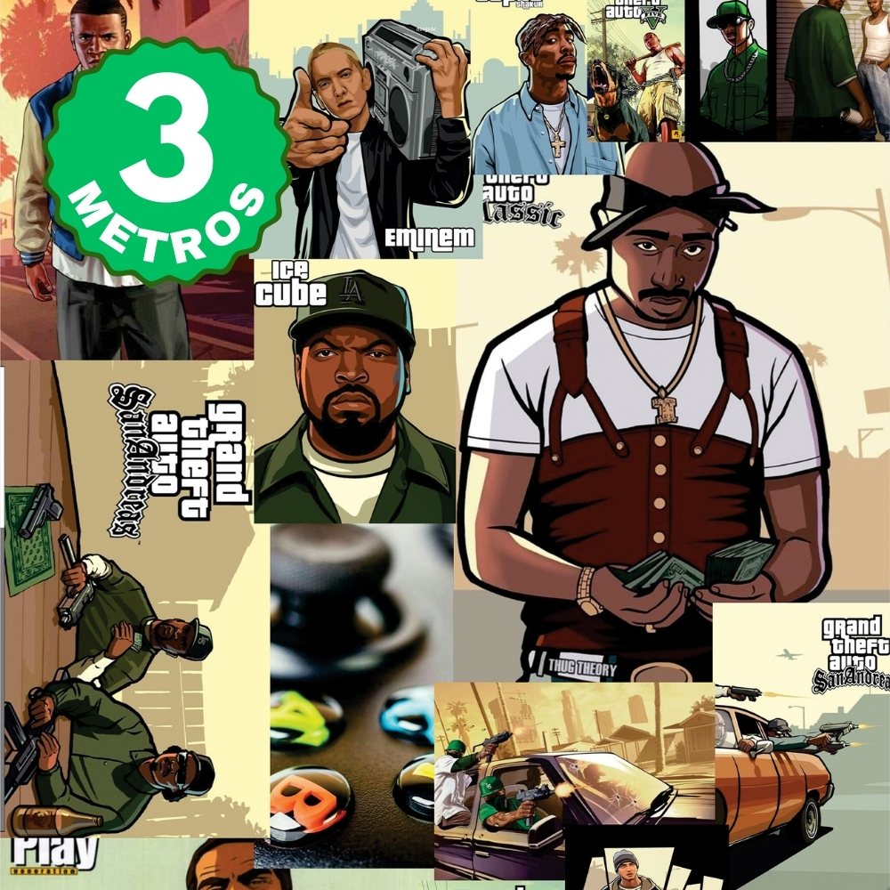 Papel de Parede Adesivo Auto Colante GTA Vários Modelos Quadrinhos Coloridos Lavável 3 Metros em Oferta na Shopee
