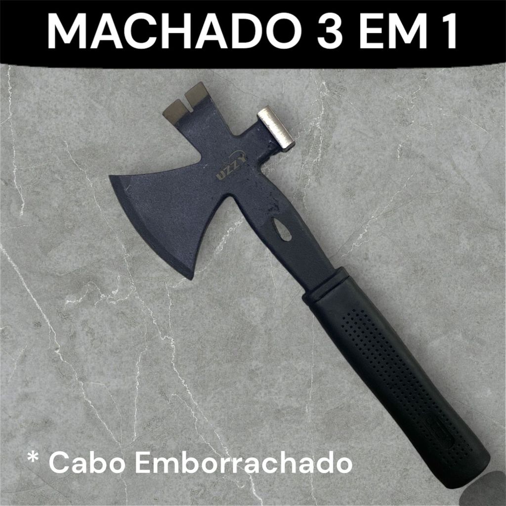 Machado Machadinha Tático Escoteiro Camping De Aço Cabo Emborrachado 3 EM 1 Profissional -PR