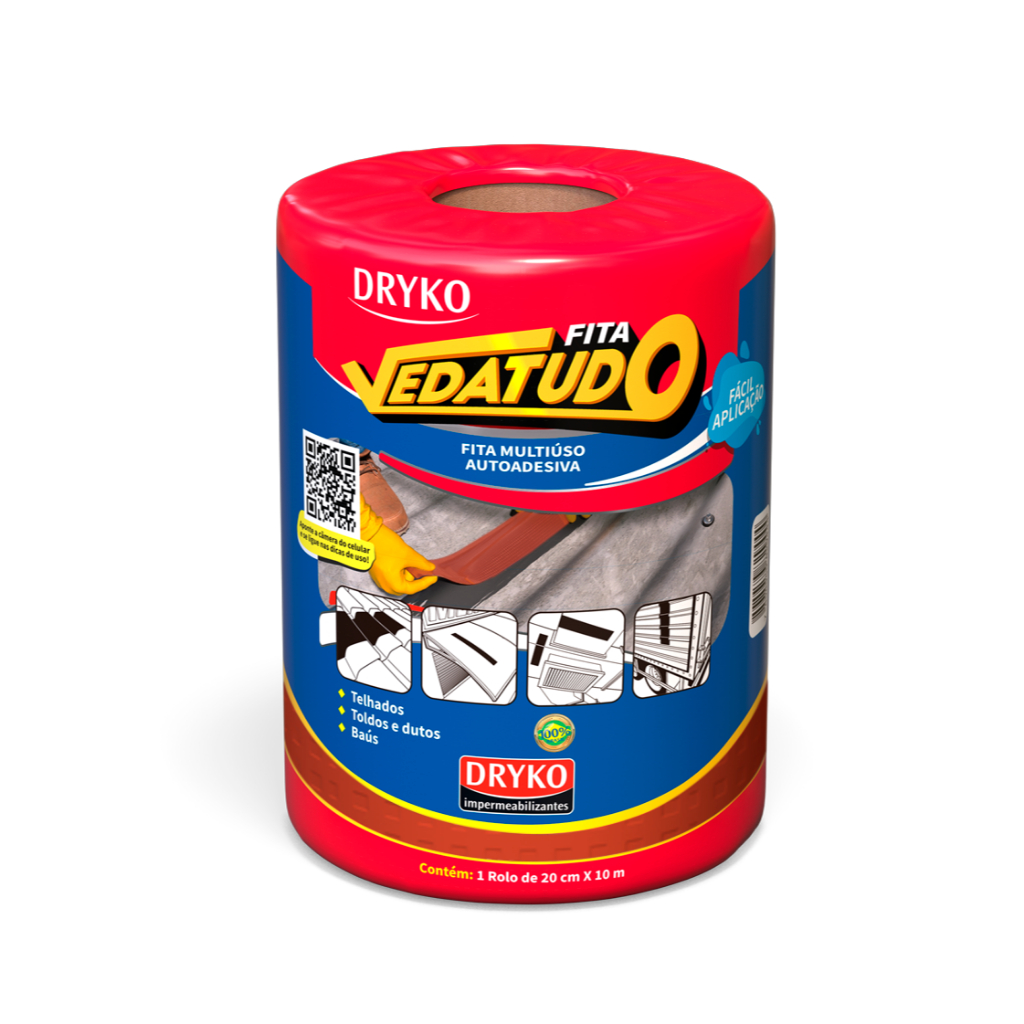 Manta Asfáltica Terracota 20cm X 10m Adesiva Telhas Calhas e Rufos  + Primer 01 litro Cod. KIT20TP
