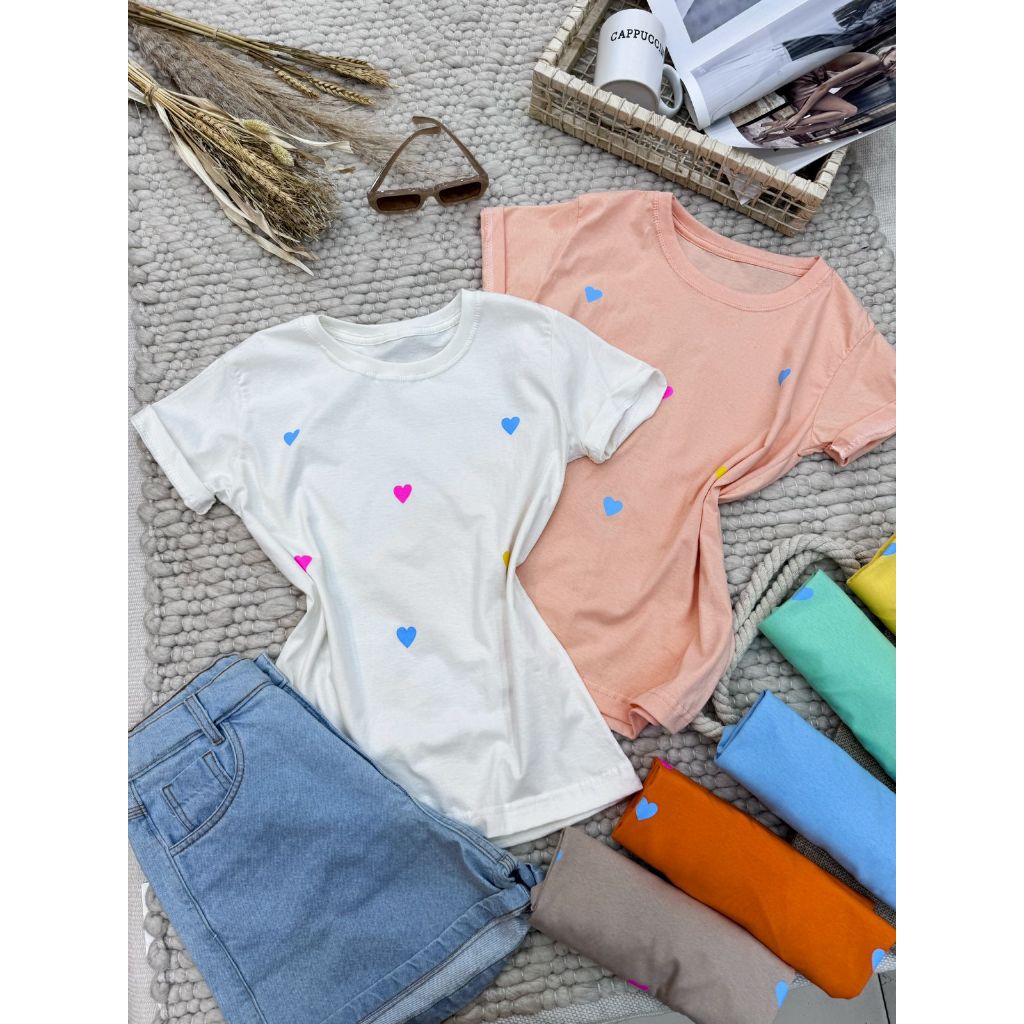 Blusa Feminina T-Shirt Algodão 100% Coração colorido
