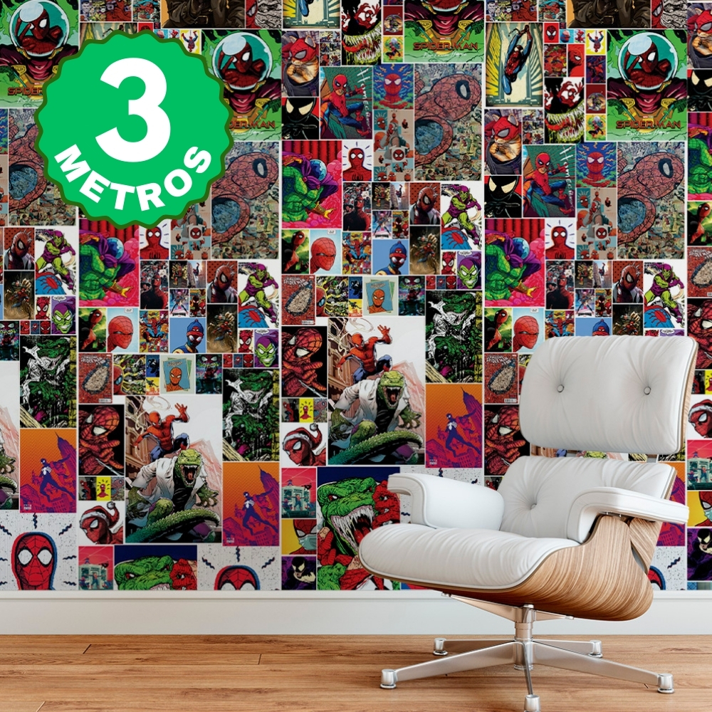 Papel De Parede Adesivo Quadrinhos Colorido  Homem Aranha Spider Man Manga Infantil Lavável 3 Metros