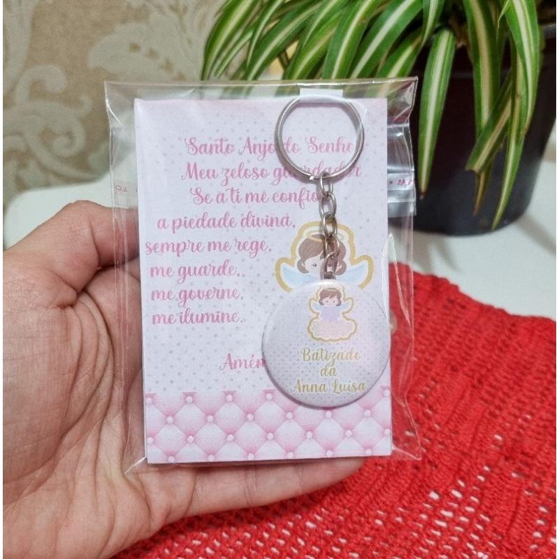 kit Lembrancinha Batizado Consagração Religioso 10 Bloquinhos + 10 Chaveiros Personalizados