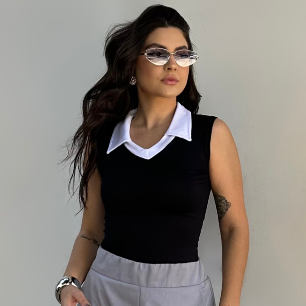 Blusa Regata Gola Polo Feminina Baby Look Suplex Justinha Estilosa em Oferta na Shopee