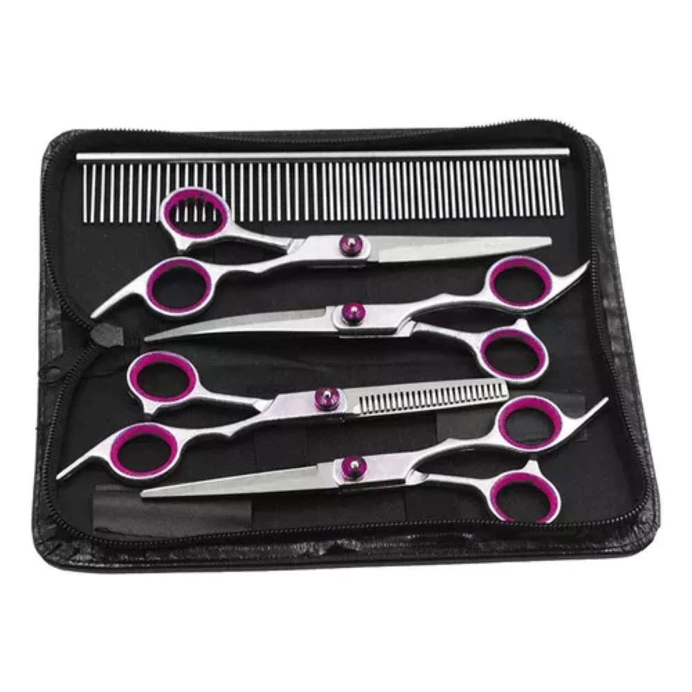 Tesouras Pet Lorben Kit Completo 4 Tesouras Pente Estojo