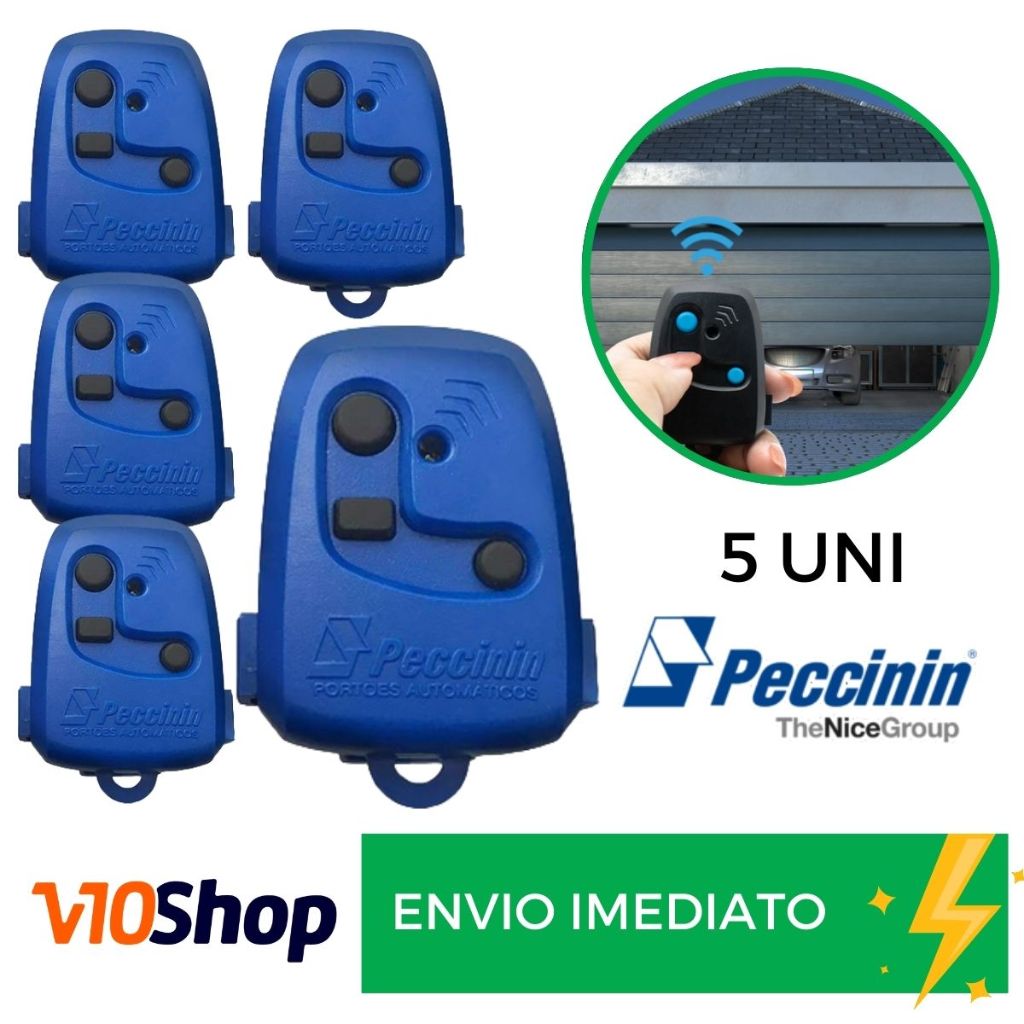 Kit 5 Controle para Portão Tx 3c Azul Peccinin Nice Linear 433 Mhz - V10 Shop