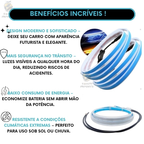 Detalhes do Fita Led Automotiva 12v Farol Drl + Seta Sequencial