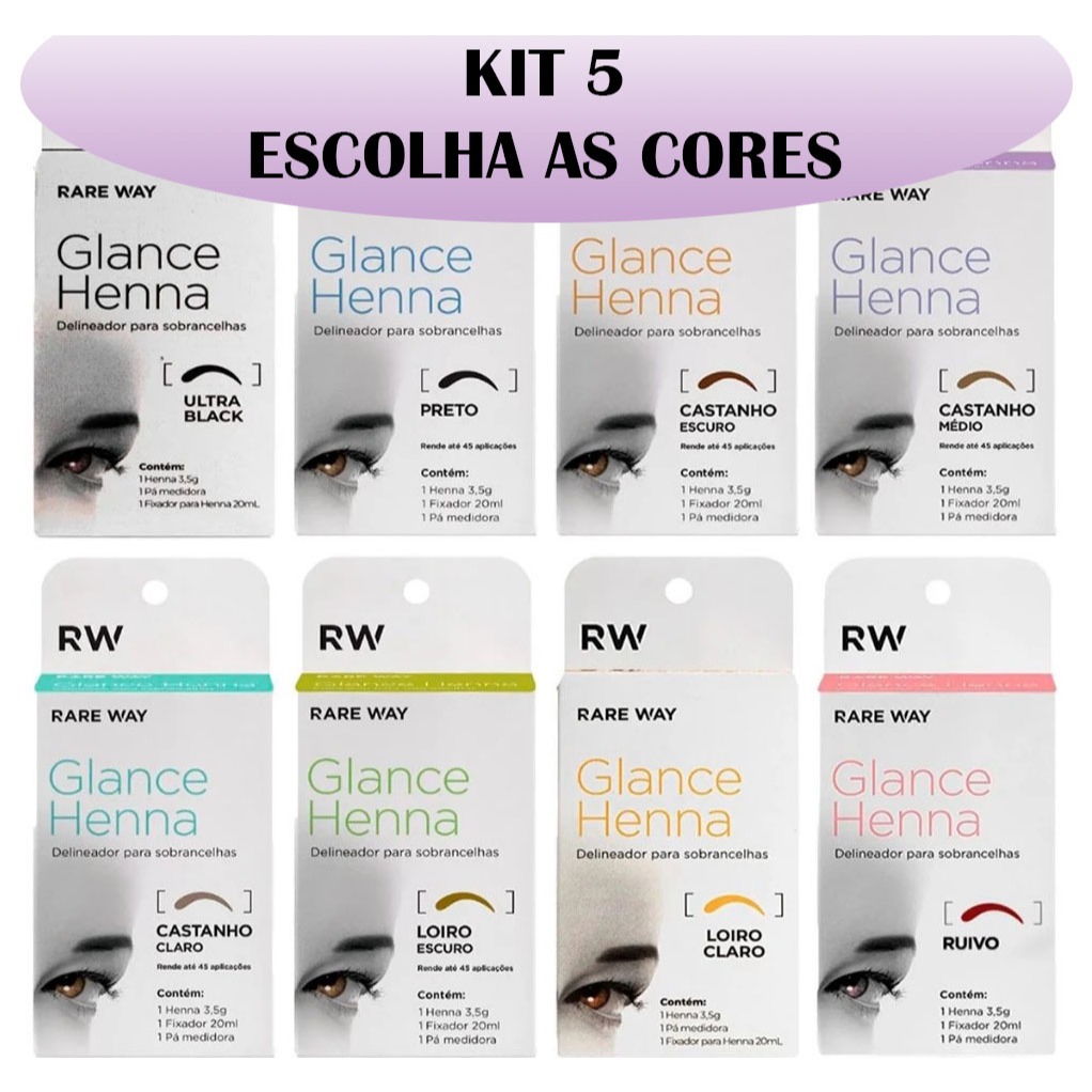 Kit 5 Hennas Glance Para Sobrancelhas Rare Way 100% Natural em Oferta na Shopee