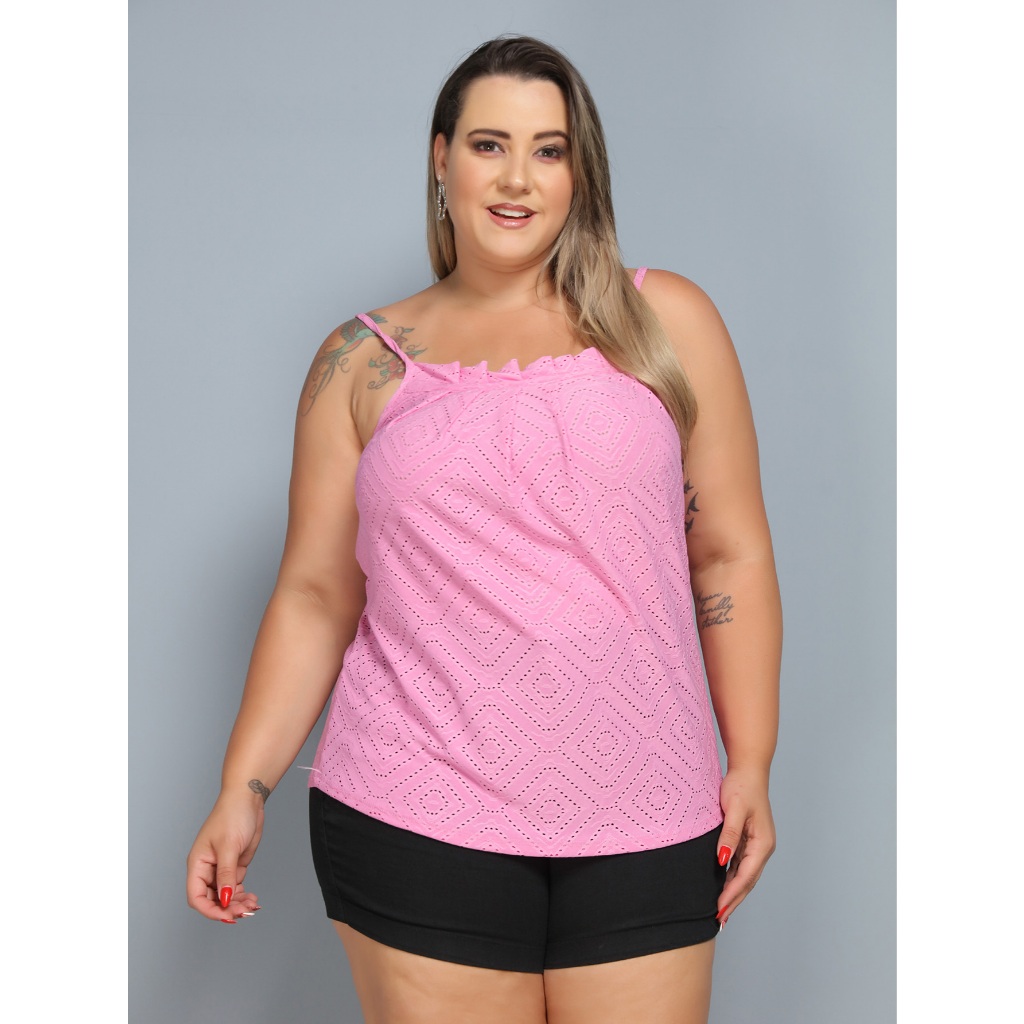 Blusa Feminino Plus Size Regata alcinha Blusinha tecido lese com lycra
