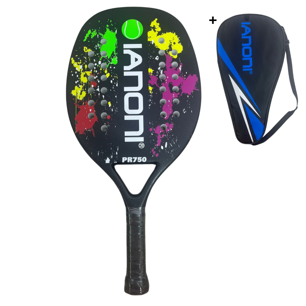 Raquete Beach Tennis Ianoni Fibra Carbono Profissional Pr750 Cor Preto