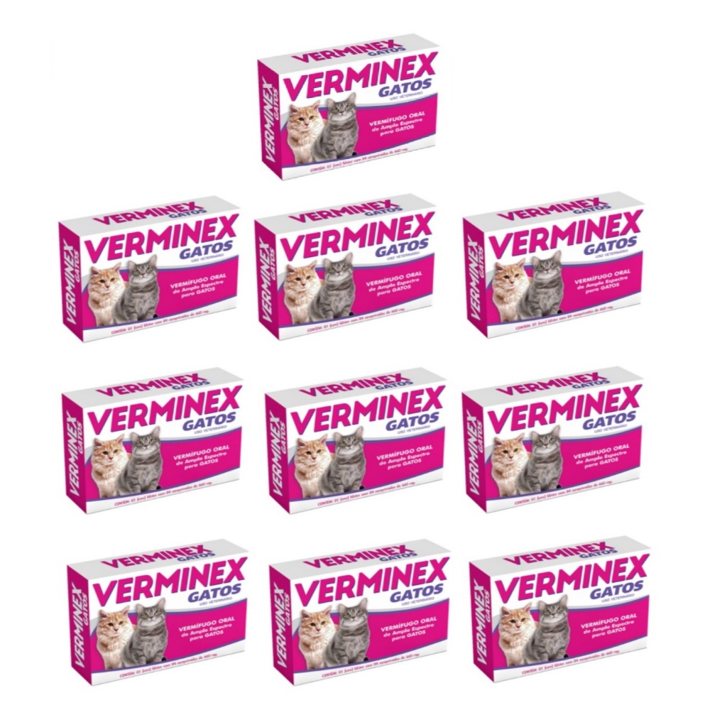 Kit 10 Verminex Gatos Vermifugo Oral de Amplo Espectro C/4 Comp. em Oferta na Shopee