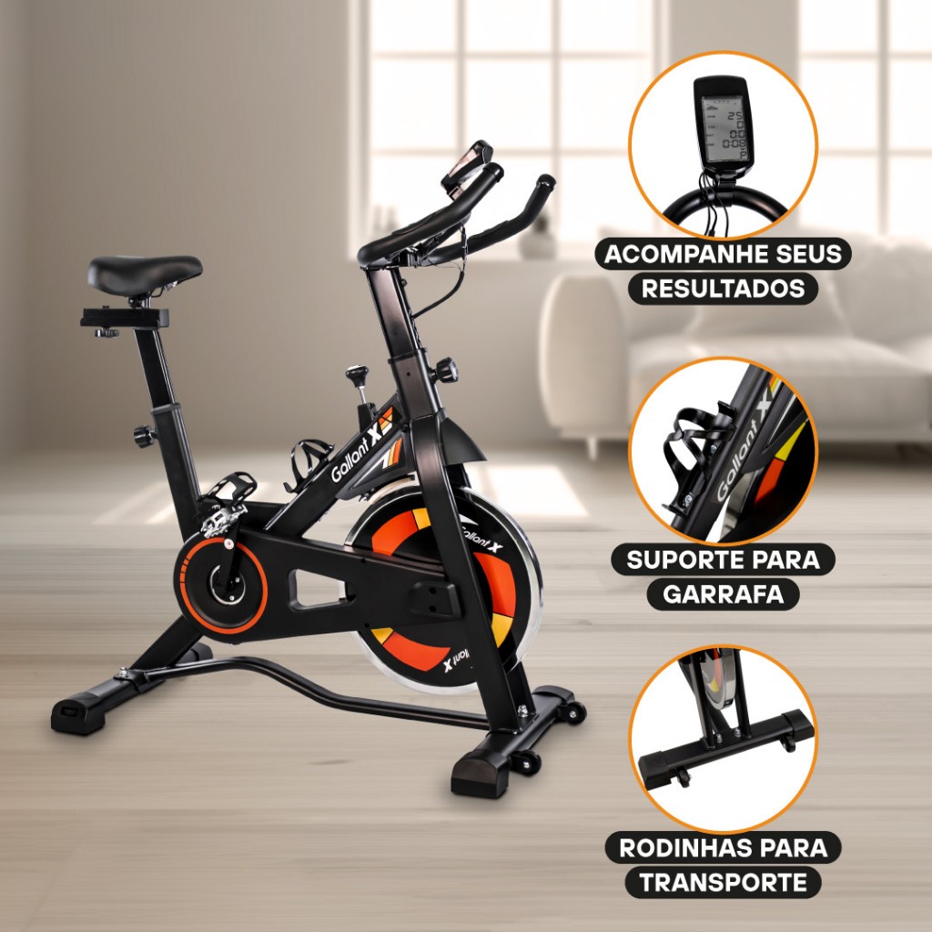 Bicicleta Ergométrica Gallant Elite X Spinning Roda De Inércia 8Kg Ate 110Kg Mecânica (GSB08HBTA-PT)