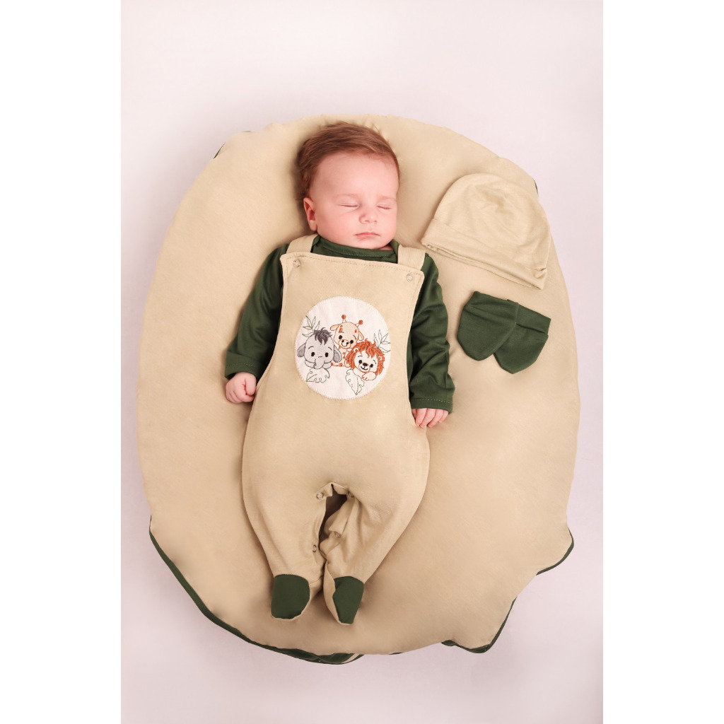 Saída Maternidade Menino Jardineira Floresta 05 peças Roupas de Bebê