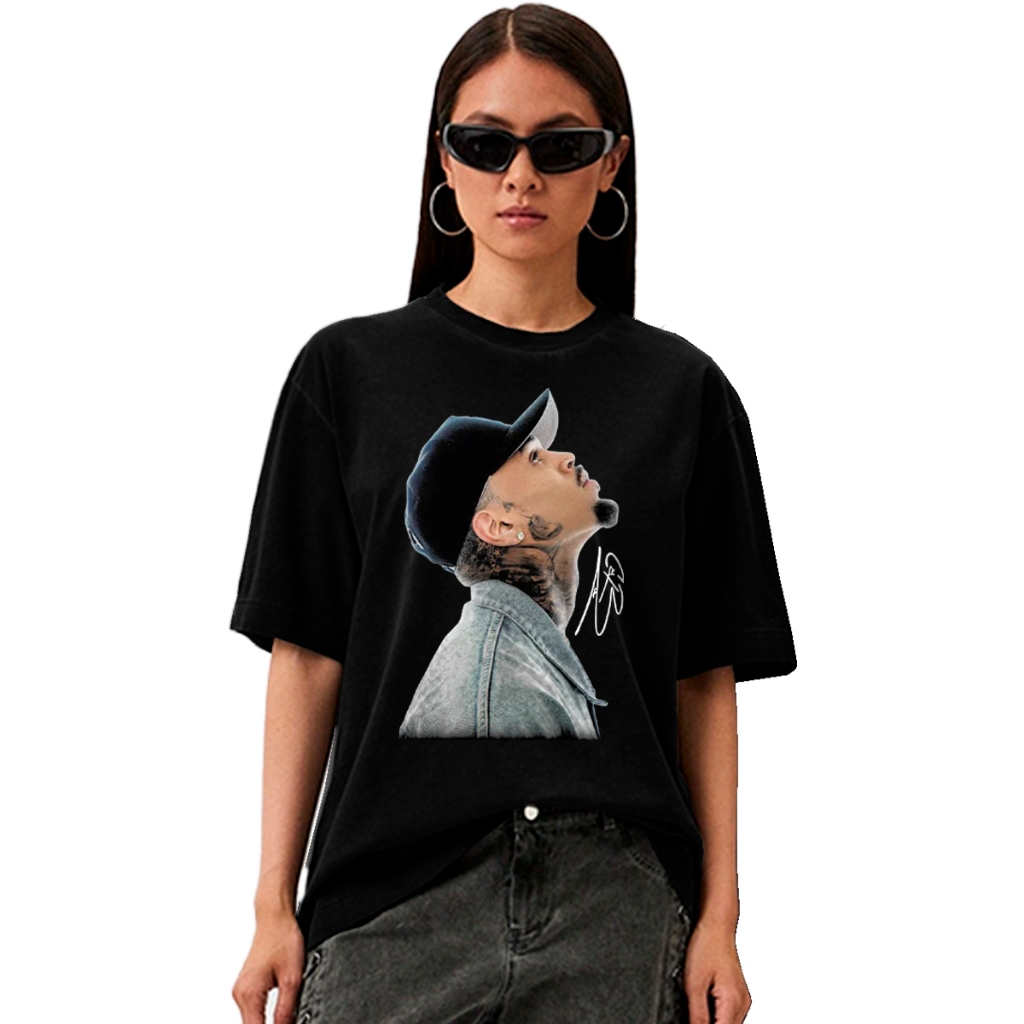 Camiseta Oversized Feminino Masculino Chris Brown Streetwear Show Lançamento 100% Algodão Bootleg