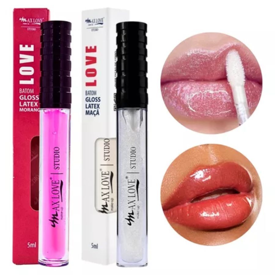 Lip Gloss Volumoso Latex Max Love - Sabores: Morango ou Maçã (1 Unidade)