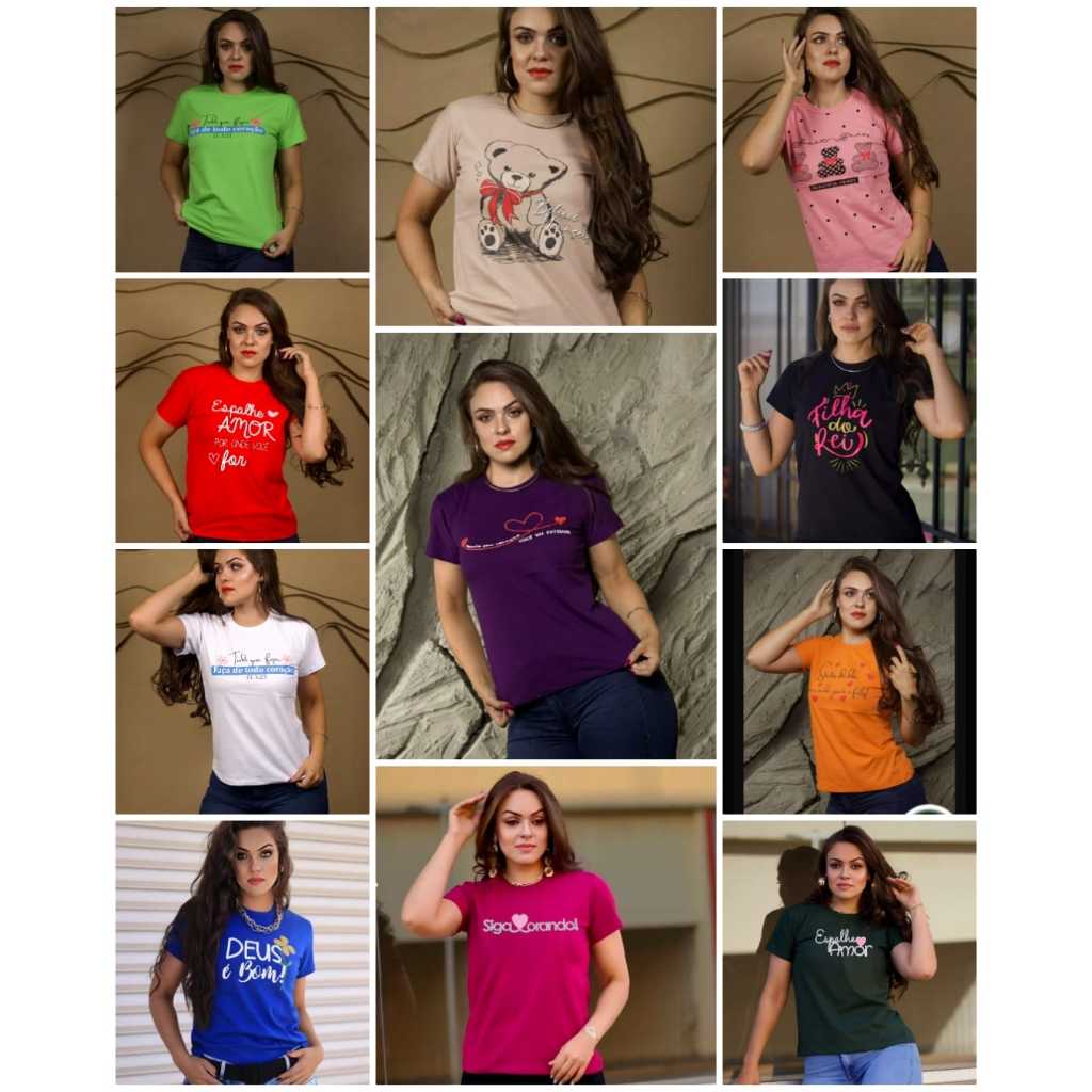 KIT 10  / 5 / e 3 Camiseta T-shirt Blusa Feminina Algodão crista catolica gospel evangelica atacado religiosa plus size em Oferta na Shopee
