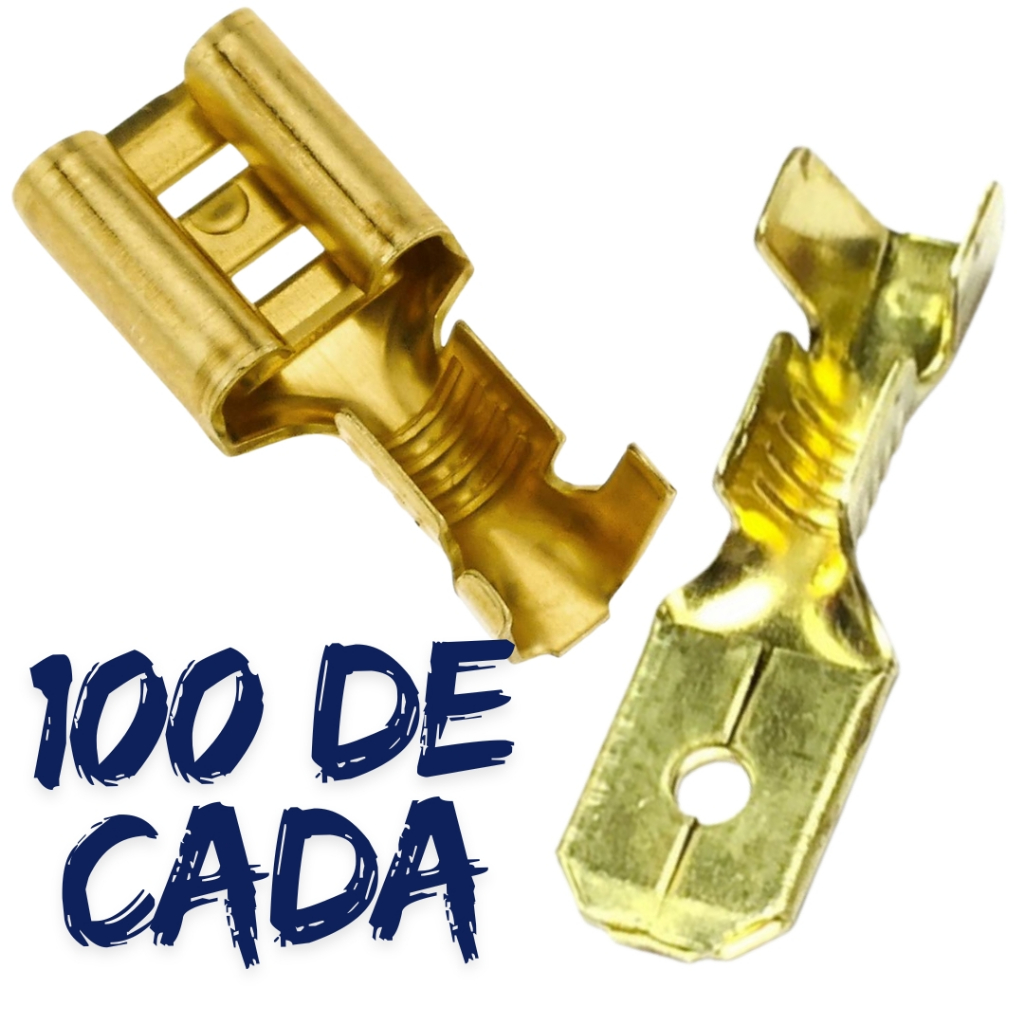 200X Terminal Encaixe Macho e Femea 4,8mm Tipo Automotivo (Pacote c/ 100 Unidades de Cada)