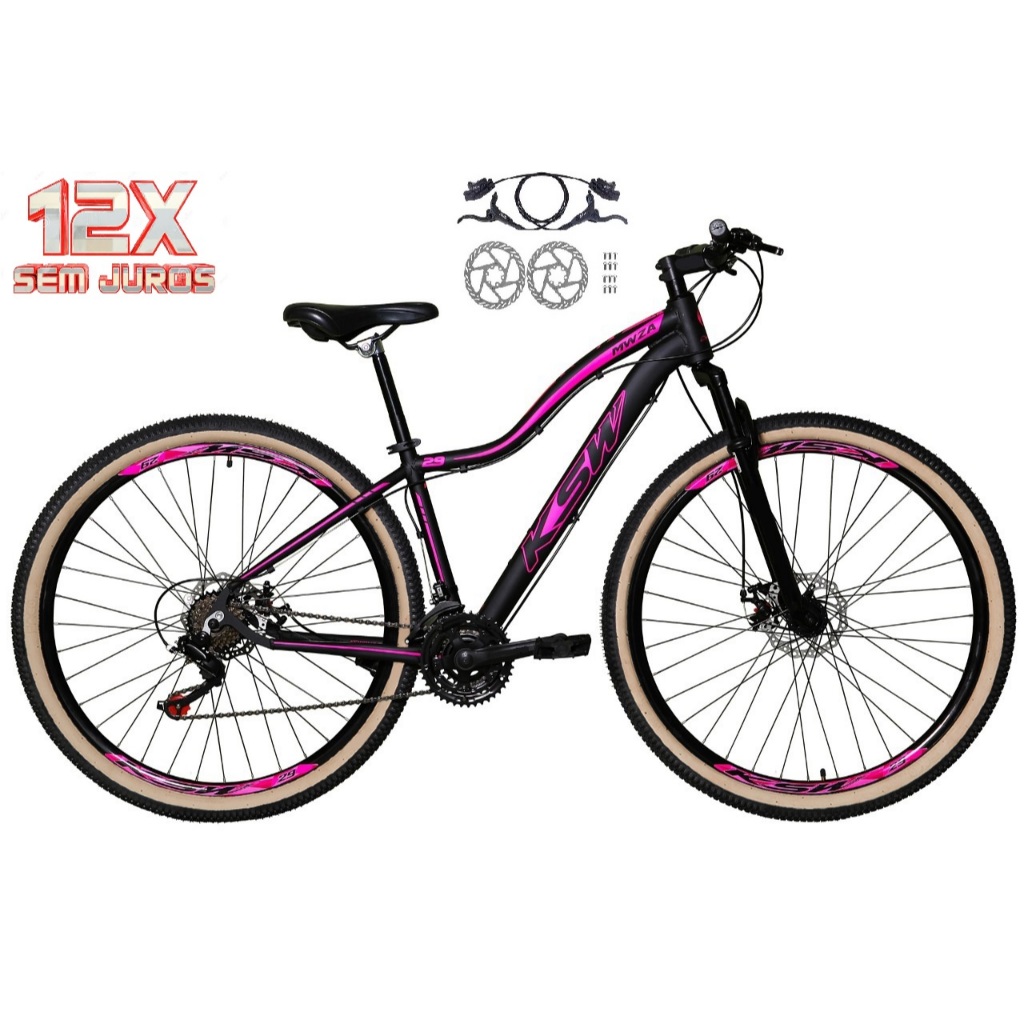 Bicicleta Aro 29 KSW Mwza Feminina 24v Freio a Disco Hidráulico (óleo) Pneus Faixa Garfo Suspensão