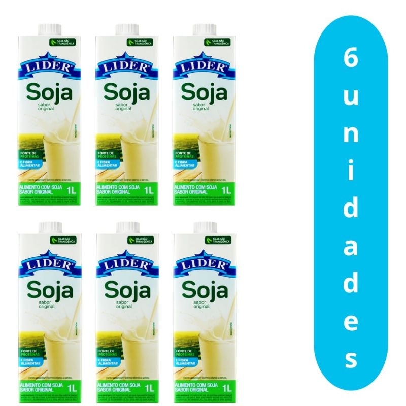 Leite de Soja Original Líder 1L - 6 Unidades em Oferta na Shopee