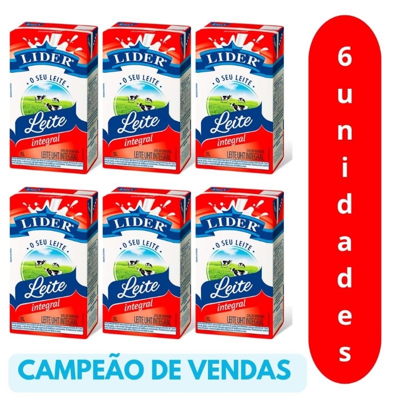 Leite UHT Integral Lider 1L - 6 Unidades em Oferta na Shopee