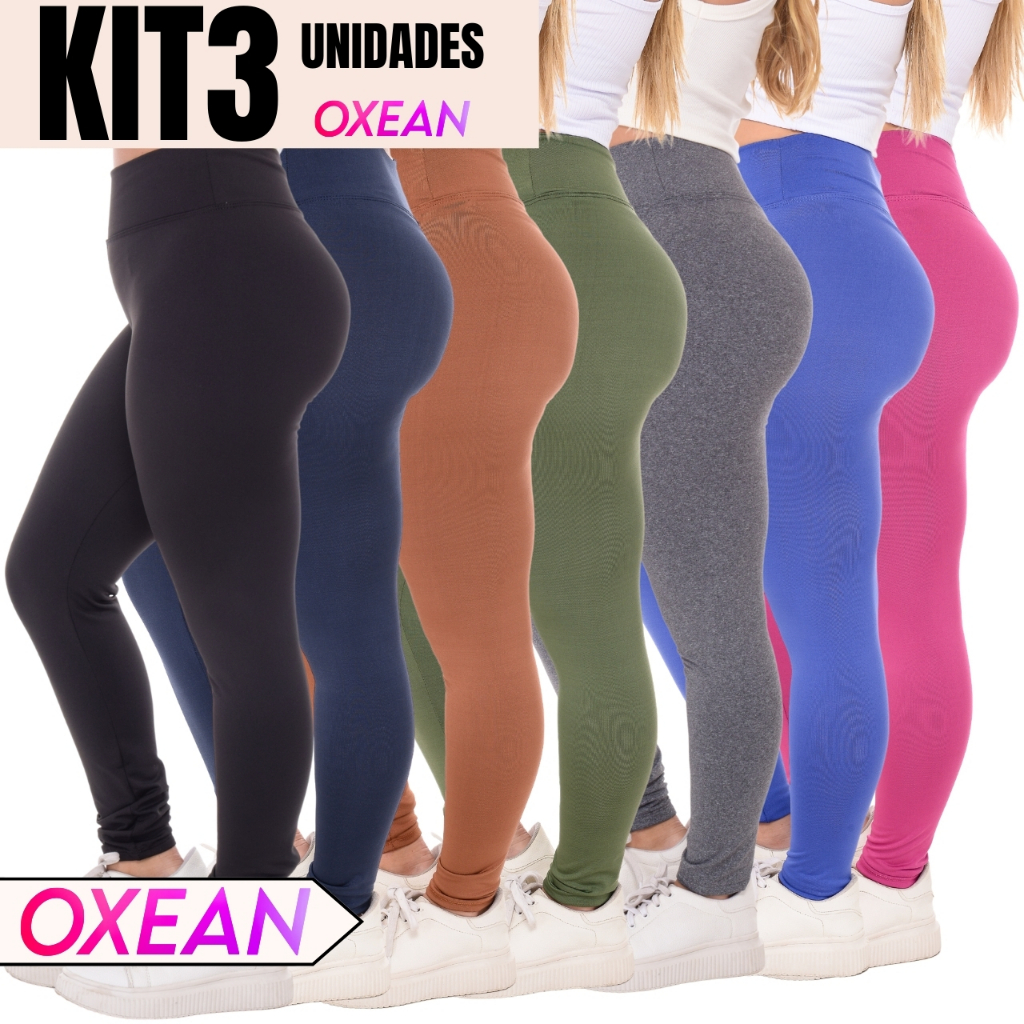 Kit C/ 03 Calça Legging Cintura Alta Leg Suplex Grossa Levanta Bumbum Zero Transparência