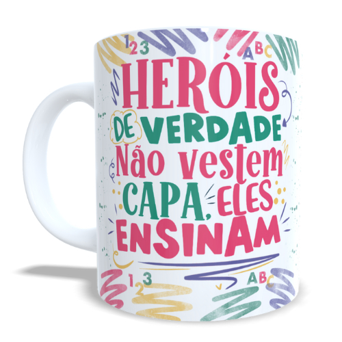 Caneca personalizada Flork Dia dos professores presente para professor professora - herois de verdade não usam capa, eles ensiam
