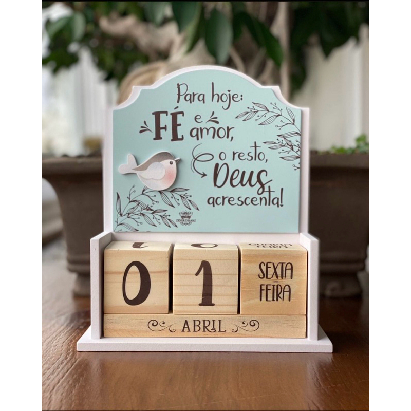 Calendário de Mesa Decorativo de Madeira Cru Permanente Enfeite de Decoração Escritório Sala Quarto