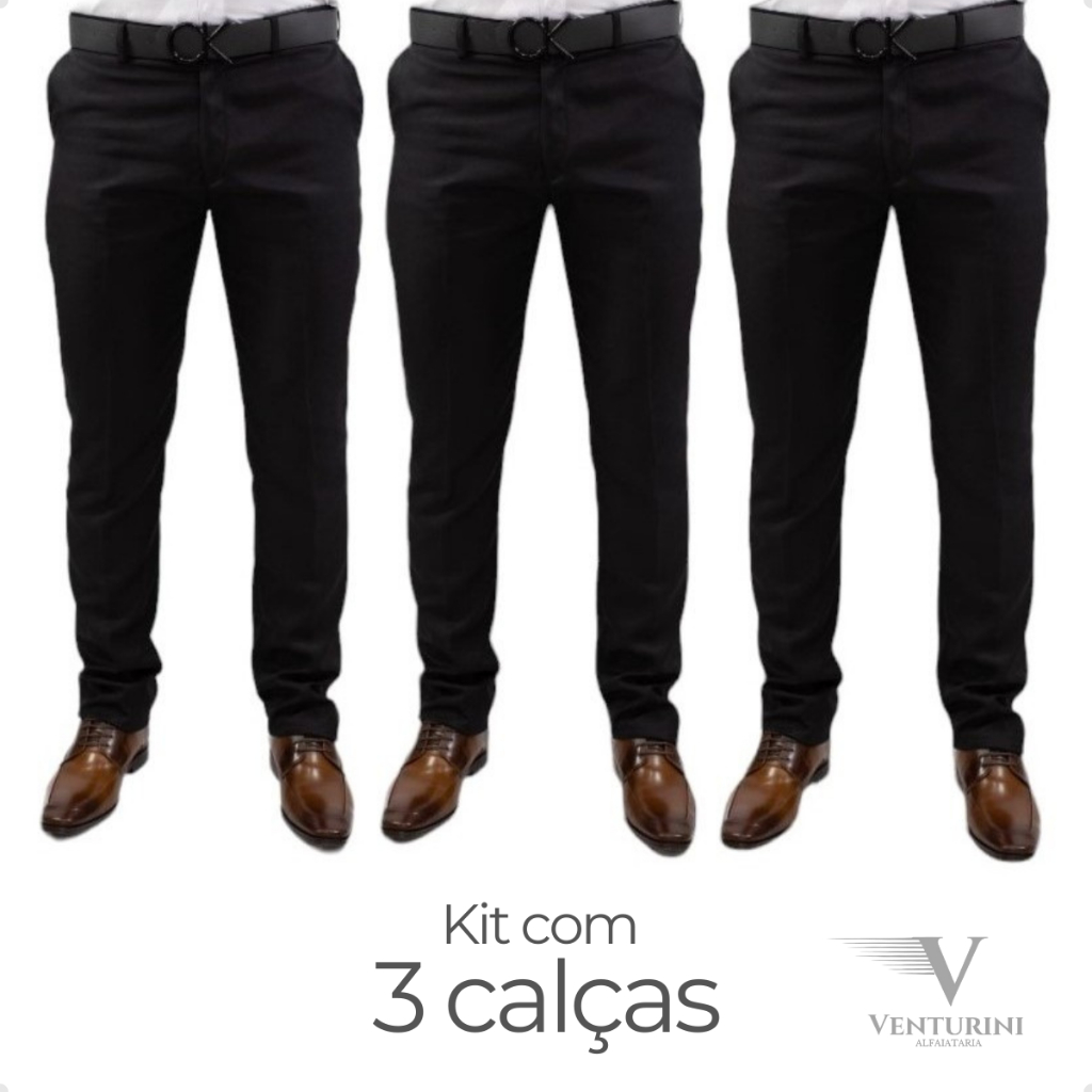 Kit 3 Calças Social Masculina Alfaiataria Slim Oxford - PROMOÇÃO em Oferta na Shopee