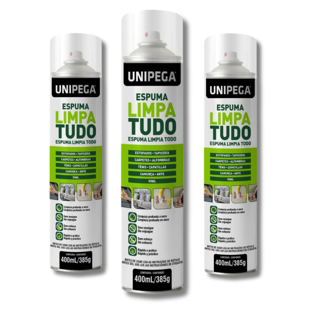 Espuma de Limpeza Multiuso Unipega 400ml – Remove Sujeira e Gordura -Kit 3 em Oferta na Shopee