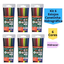 Kit 6 Estojos Canetinha Hidrográfica 6 Cores Hidrocor 36 Canetinhas Escolar Infantil Leo&Leo