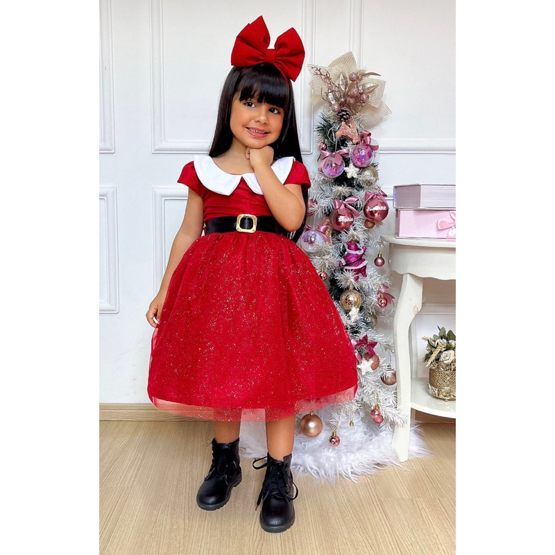 Vestido fantasia infantil mamãe noel roupa natal vermelha vestido vermelho menina