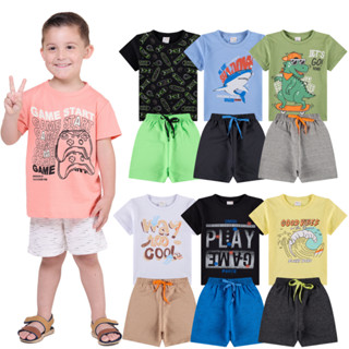Kit 10 Peças Premium Infantil Menino Verão 5 Camisetas + 5 Bermudas em Oferta na Shopee