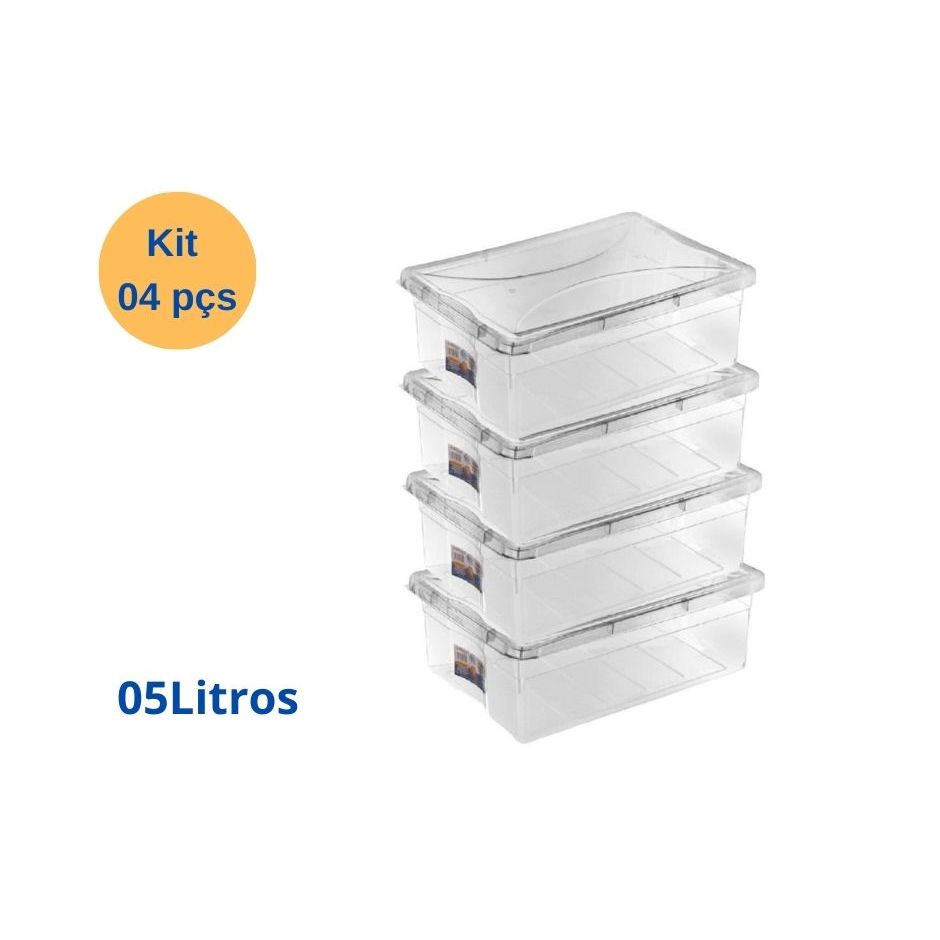 Kit 04 Caixas Pote Organizador 05 litros com Tampa Multiuso Geladeira Freezer Padarias Pizzaria em Oferta na Shopee