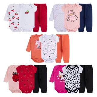 kit 9 peças body bebê manga curta longa calça mijão menina Feminino P ao GG Algodão em Oferta na Shopee