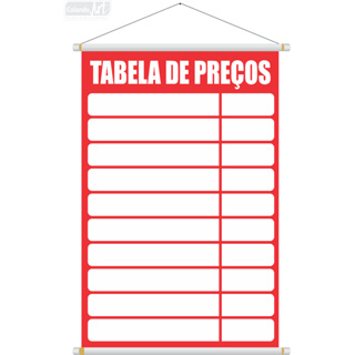 Banner Tabela de Preço tamanho 70x50cm em Oferta na Shopee